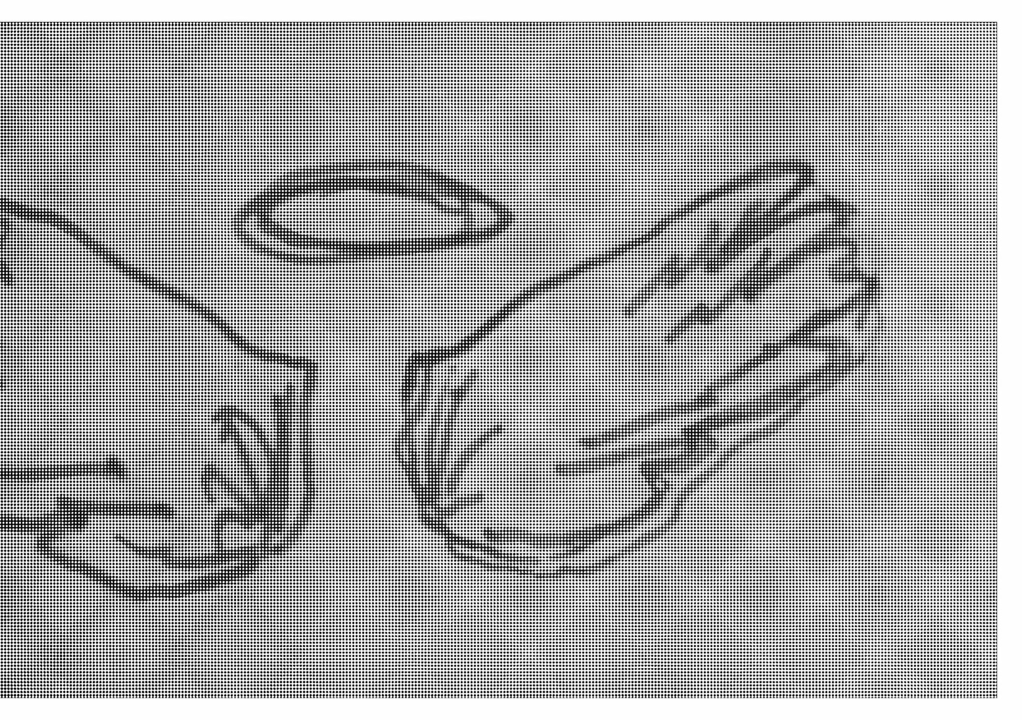 drawing of wings and a halo edited to be a halftone grid