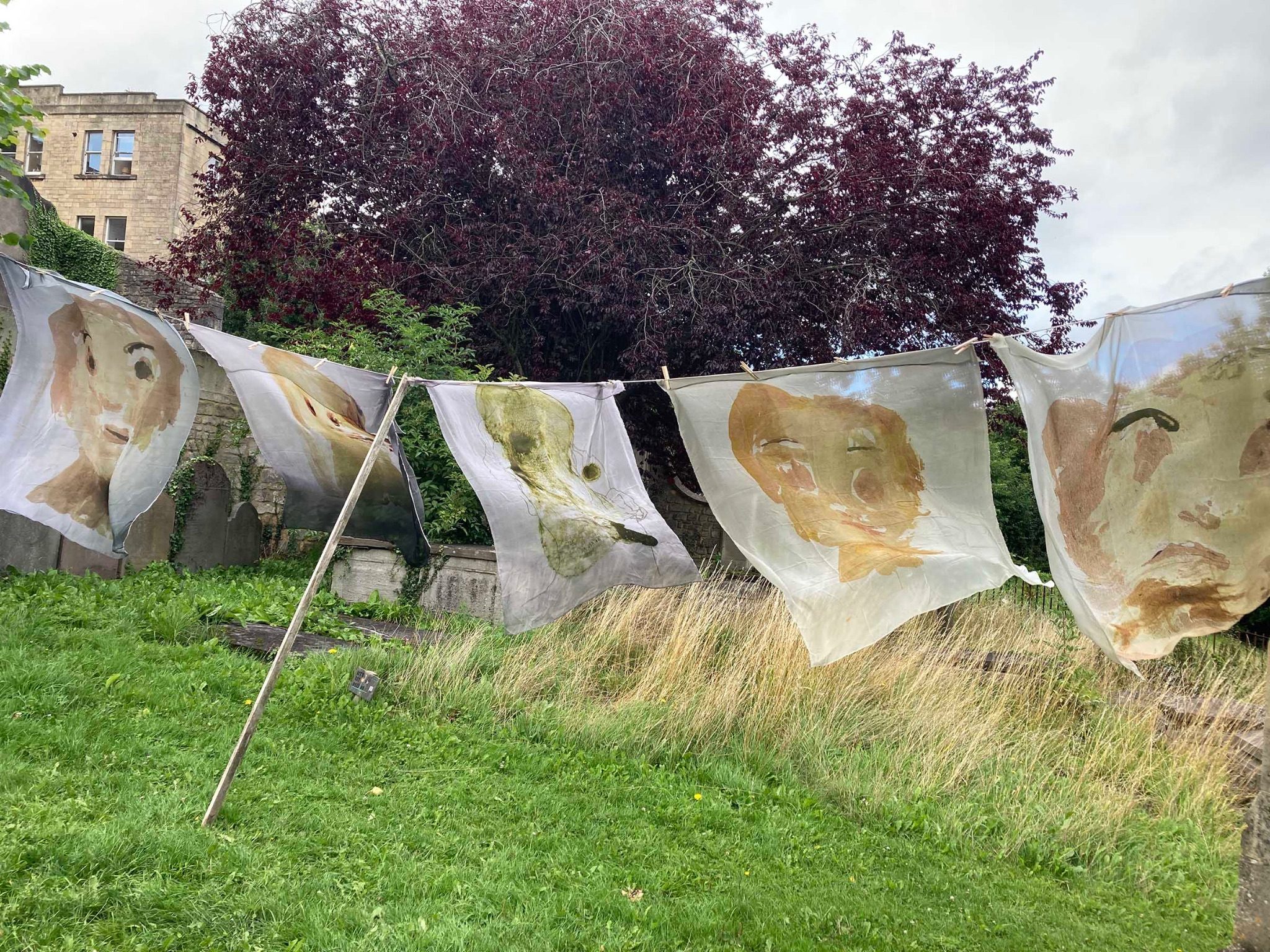 silk heads on a washing line