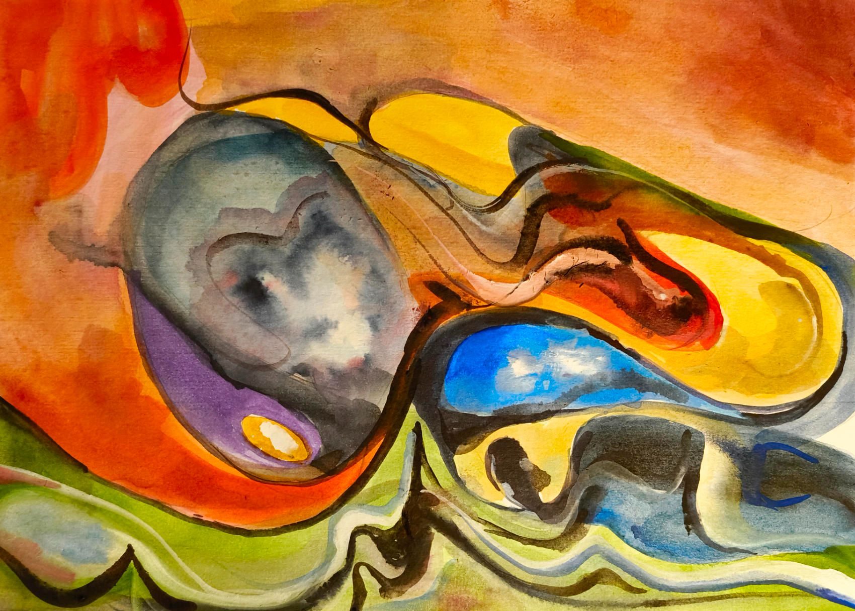 A colourful abstract watercolour painting