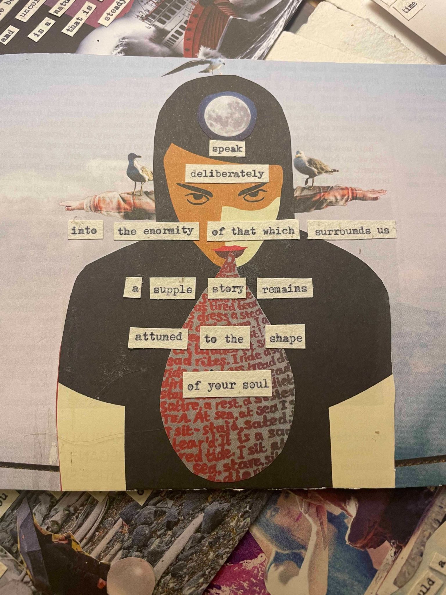 a collage of a woman with a huge drop of word coming out of her mouth