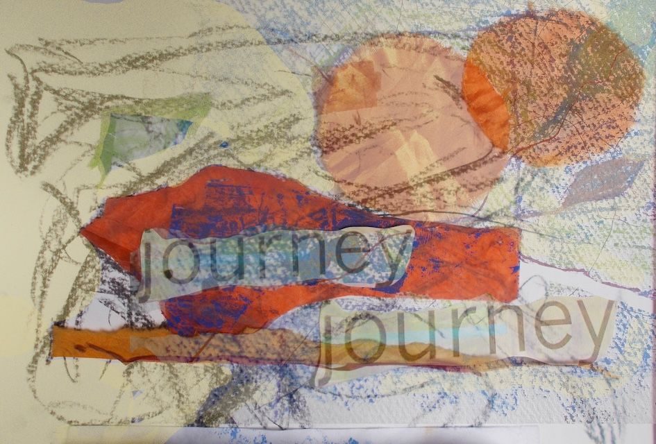 collage, pastel, charcoal, in a very varied mix of marks and materials and then photgraphed and manipulated further on photshop