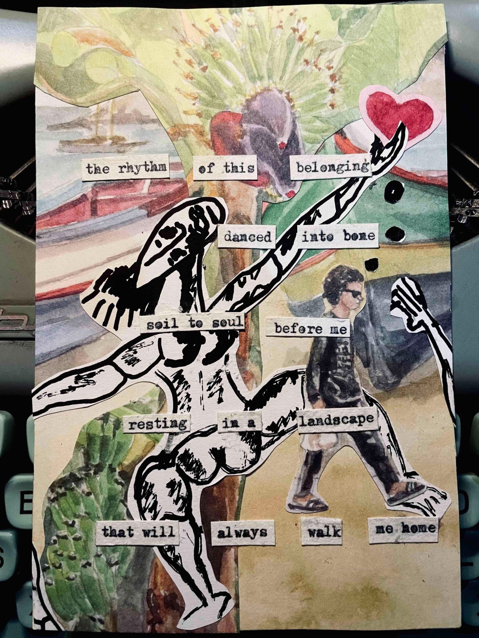 a collage from Cape Verde with a typewriter poem overlaid