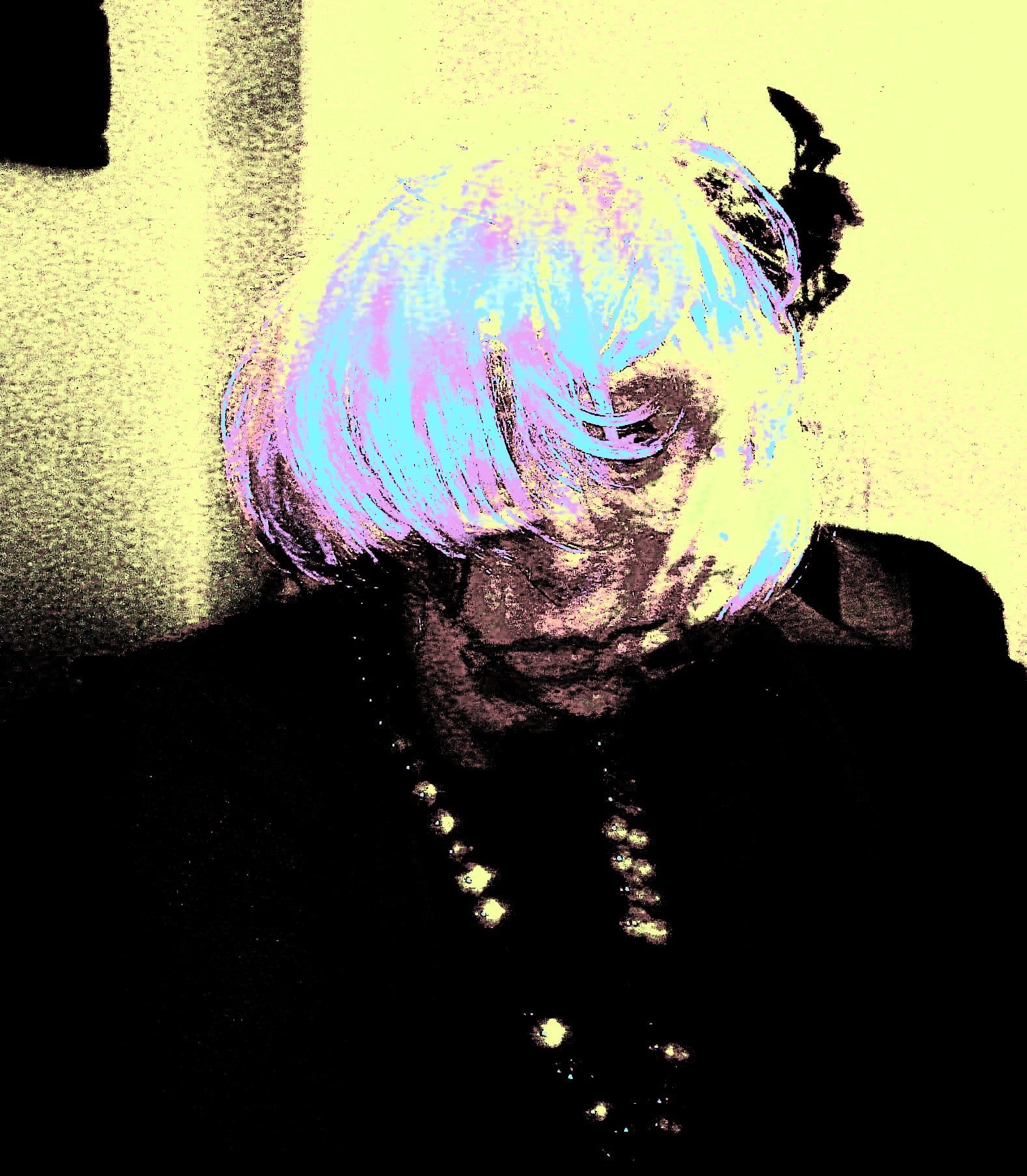 Photo of myself dressed up in glad-rags and a wig, played with in photoshop
