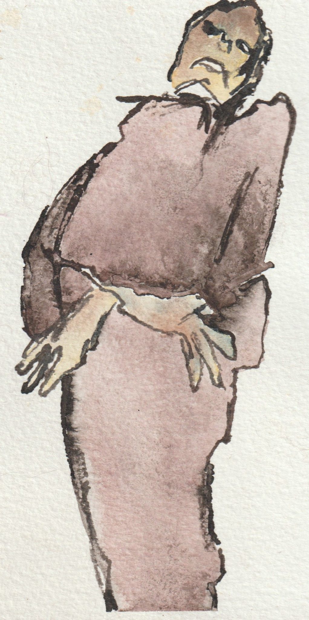 Ink drawing made with a twig, plus watercolpur wash