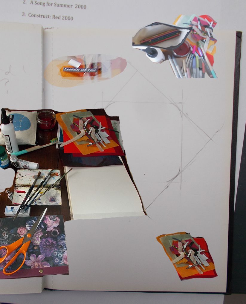 photos of materials and paper, some pencil notes, amalgamated on photoshop