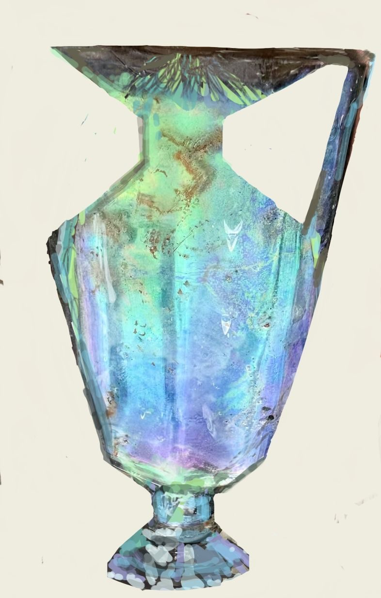 Hybrid photo/ electronic drawing of a ewer