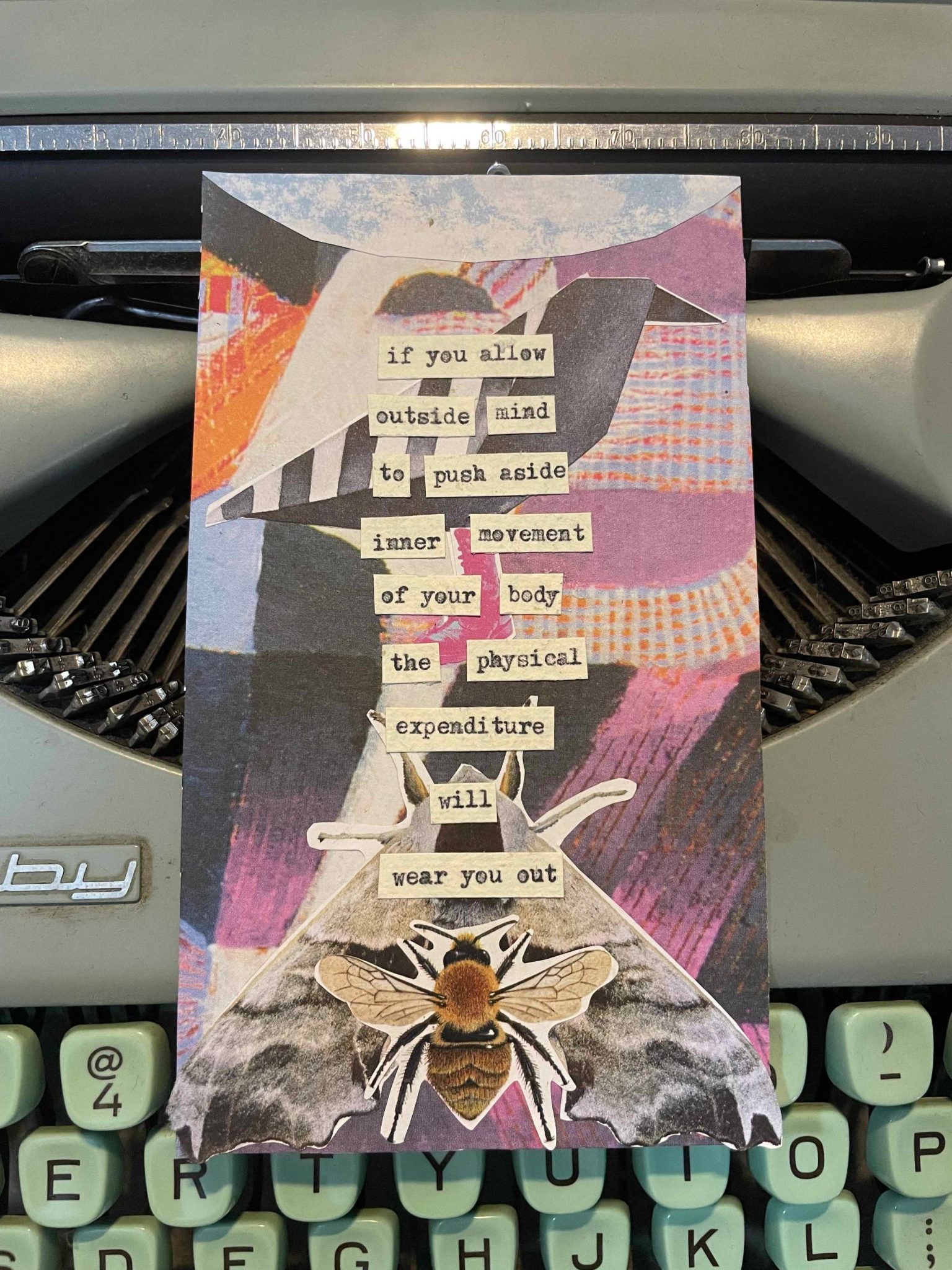 a collage with typewritten words overlaid taken from page 37 in the book 'The Untethered Soul'