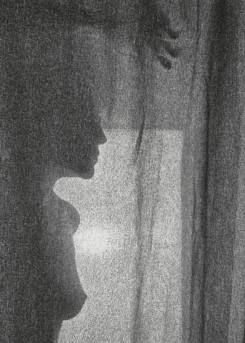 self-portrait through a curtain