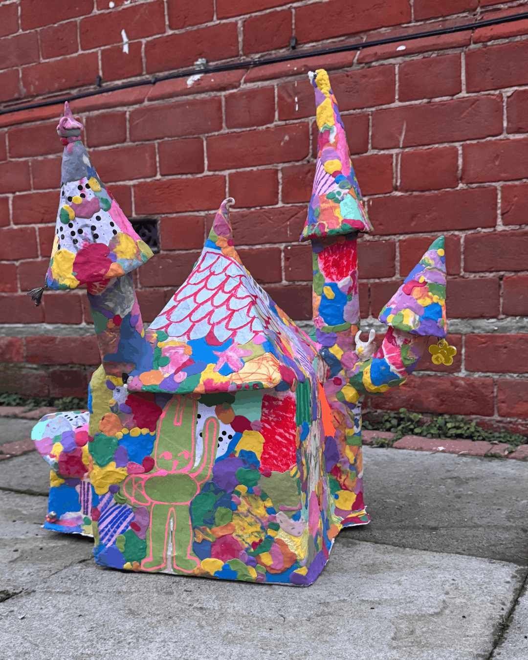 Cardboard & Paper mache castle with collage and plasticine.