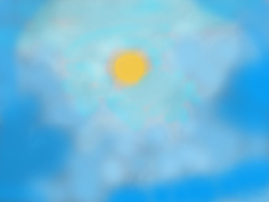 photo of dark grey clouds altered on photoshop to blue and a sun added