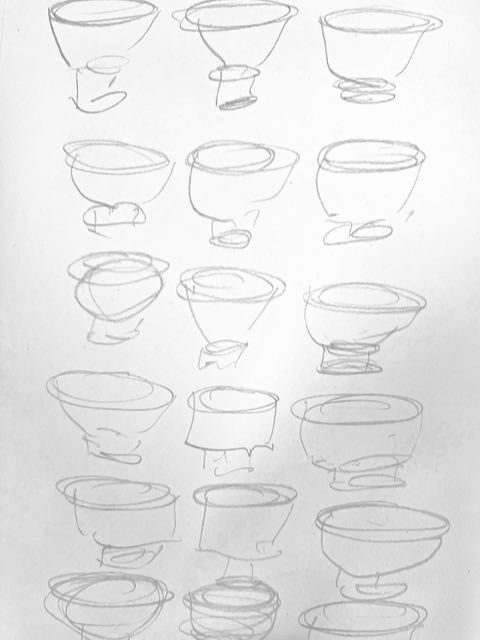 quick pencil sketches of 18 cups