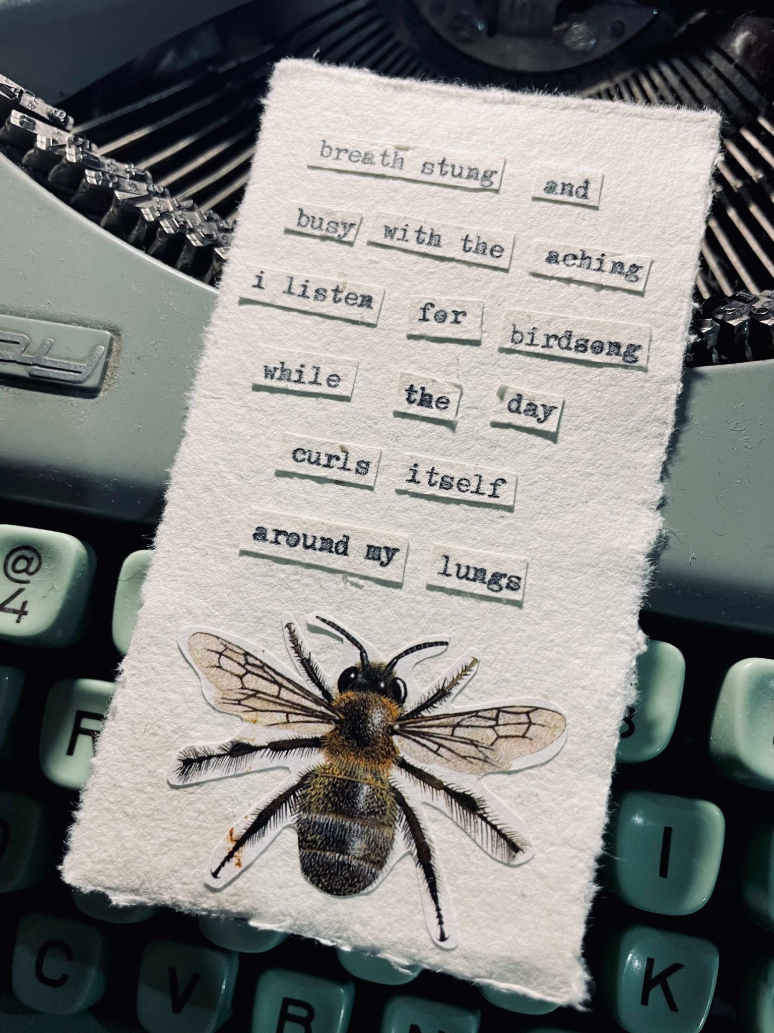 a typewritten poem with a picture of a bee