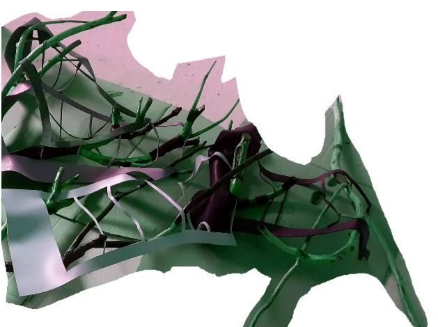 Wood cuts half burned and leather piece cuts by the fashion industry