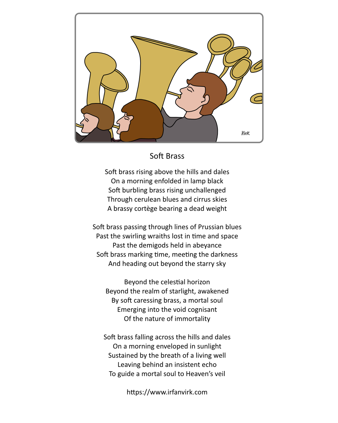 An illustrated poem of a brass band playing 