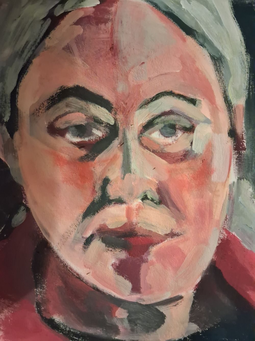 Self portrait in gouache on paper