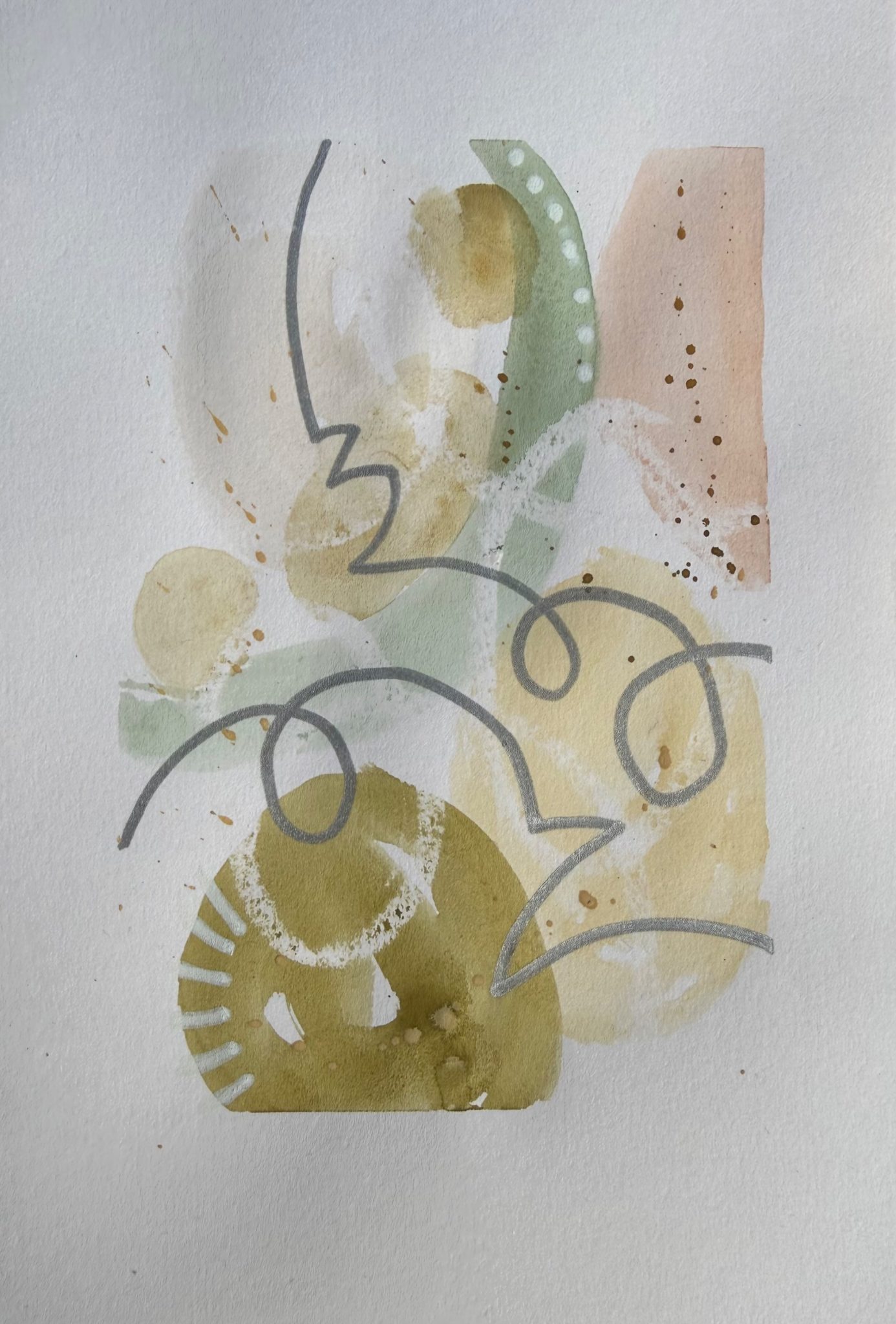 Watercolour, wax, silver and chalk pens