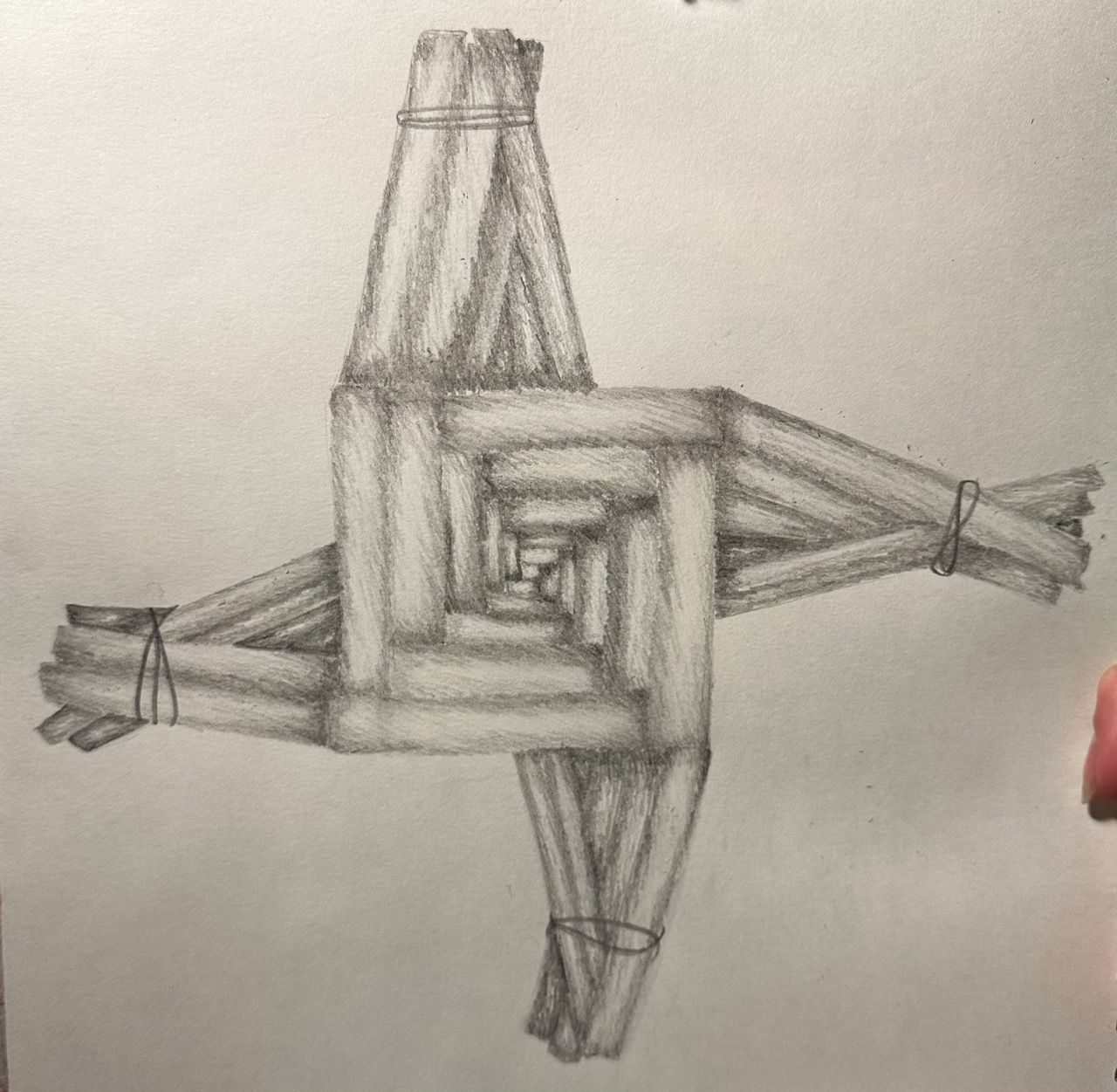 pencil drawing of a brigid's cross