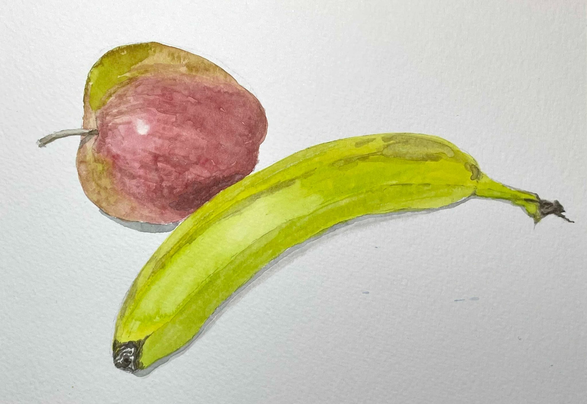 Watercolour sketch of an apple and a banana