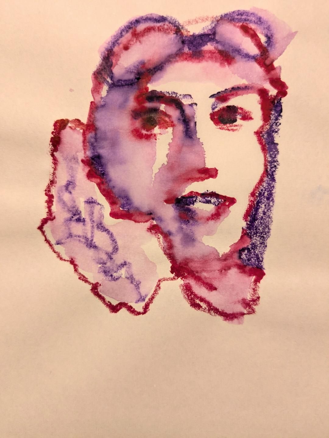 Portrait drawing in watercolour crayon