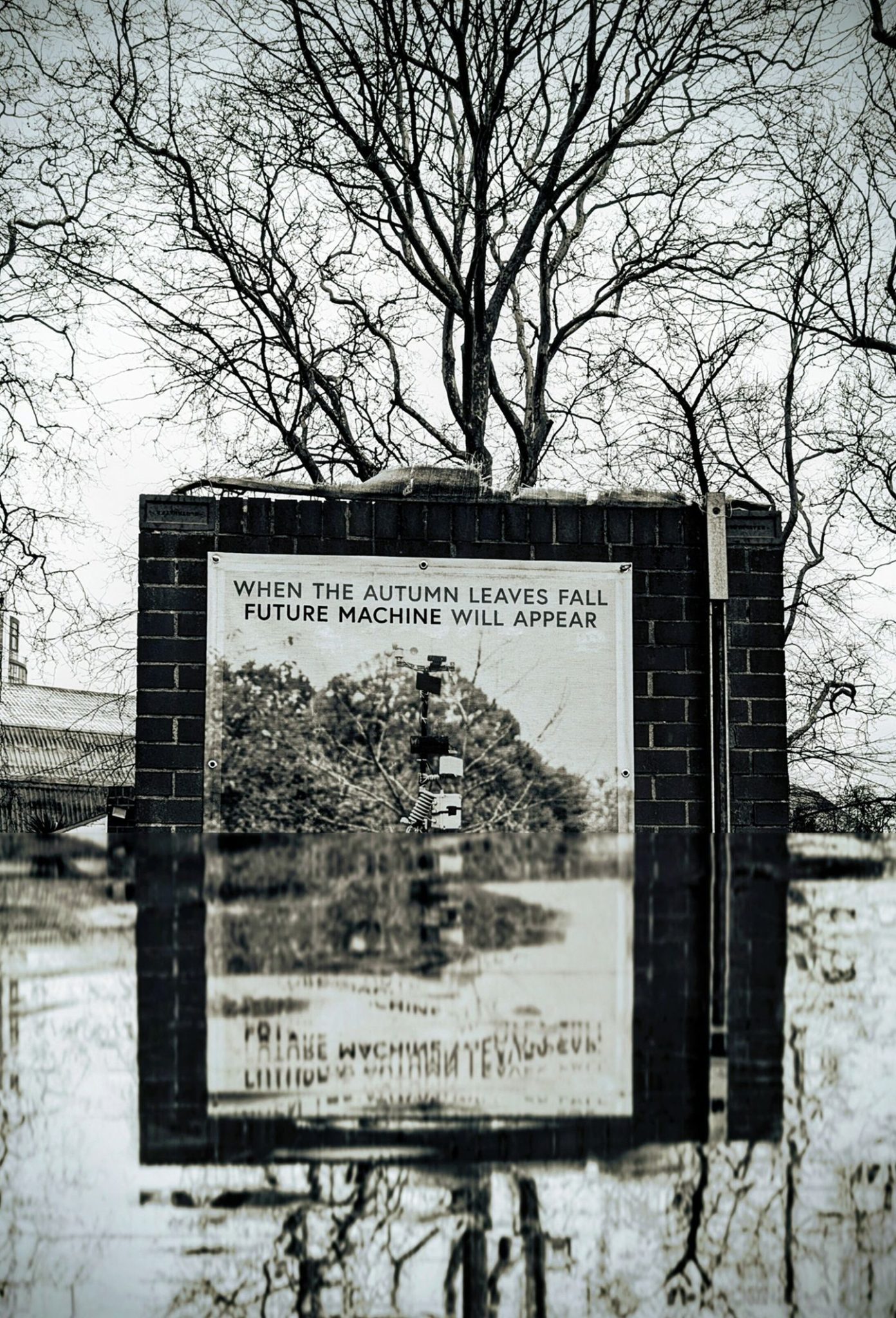 a picture of something that looks like a poster on a brick wall saying 