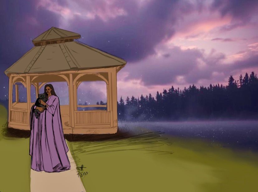 A collaborative digital sketch created live. Ink and color separated between two artists. Left intentionally unfinished — a study in shared presence and atmosphere.