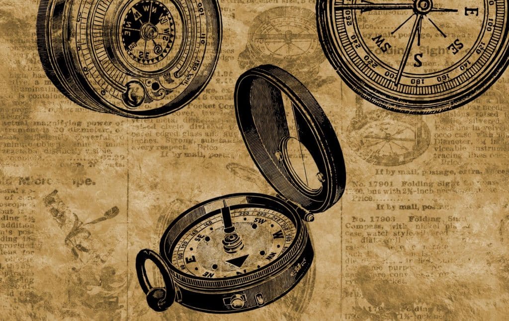 An images of compasses used for planning journeys and orientation